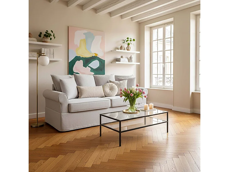 Canapé droit 3 places en polyester gris clair L 200 cm