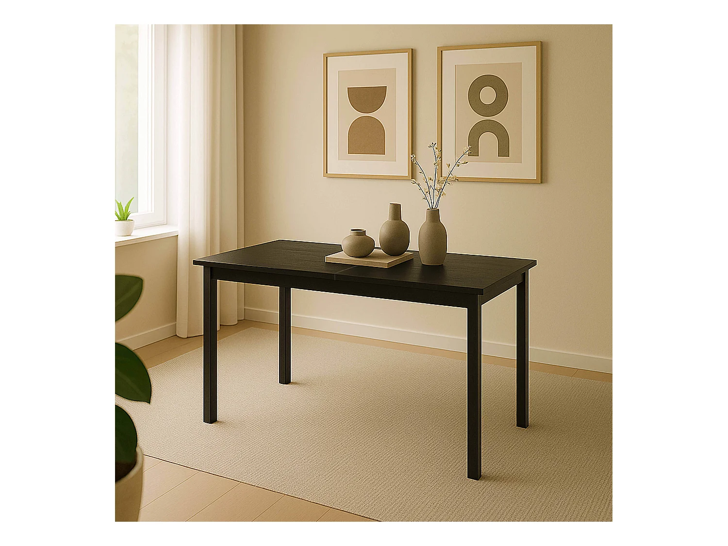Table à manger extensible rectangulaire en MDF bois noir 120/160 cm