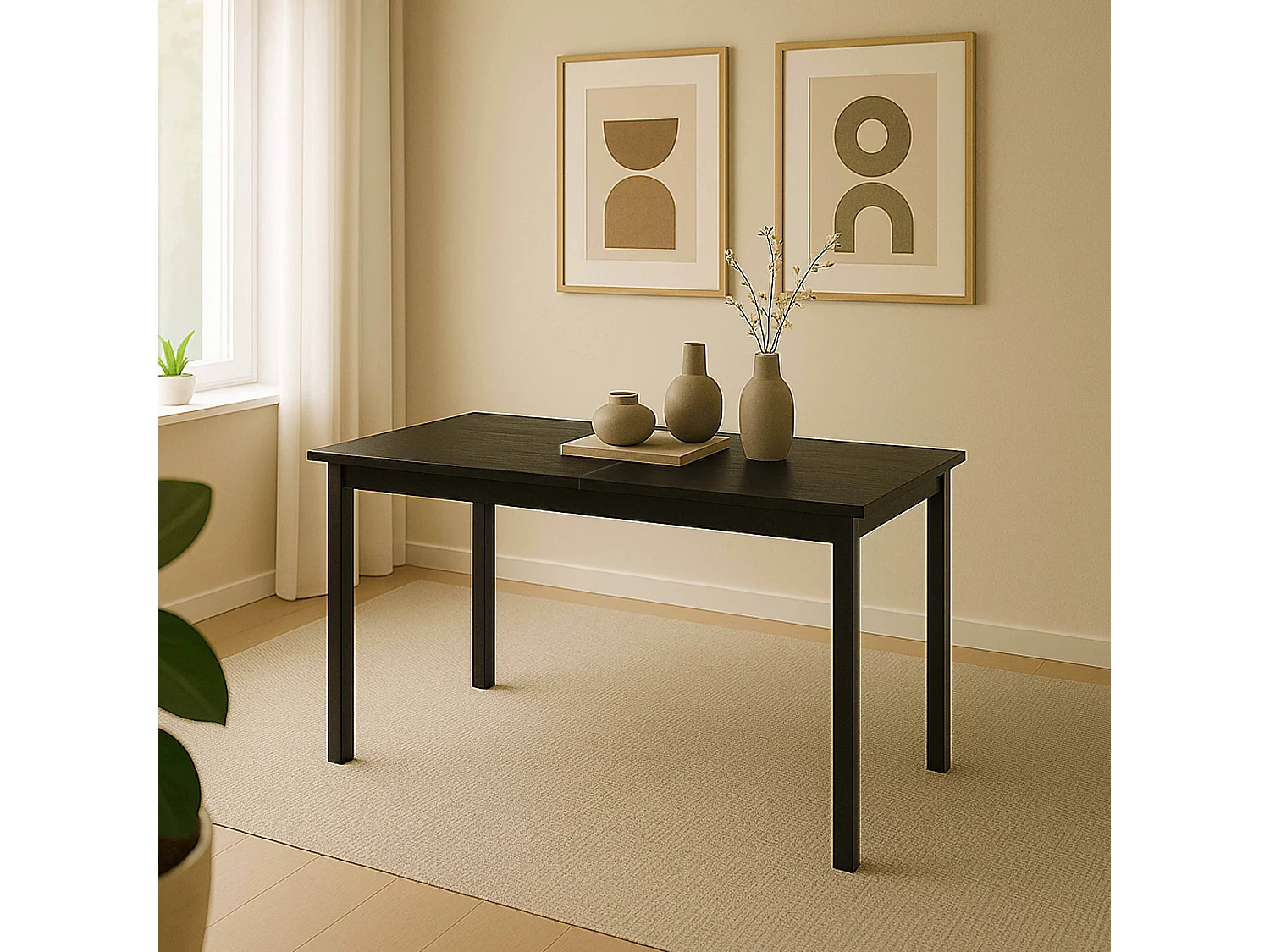 Table à manger extensible rectangulaire en MDF bois noir 120/160 cm