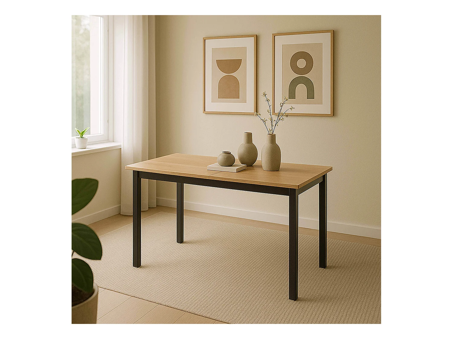 Table à manger extensible rectangulaire en MDF bois clair 120/160 cm