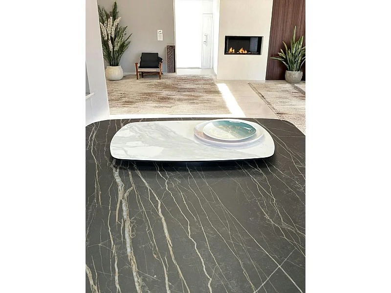 Plateau tournant apéritif en céramique blanche marbrée LOMBARDIE