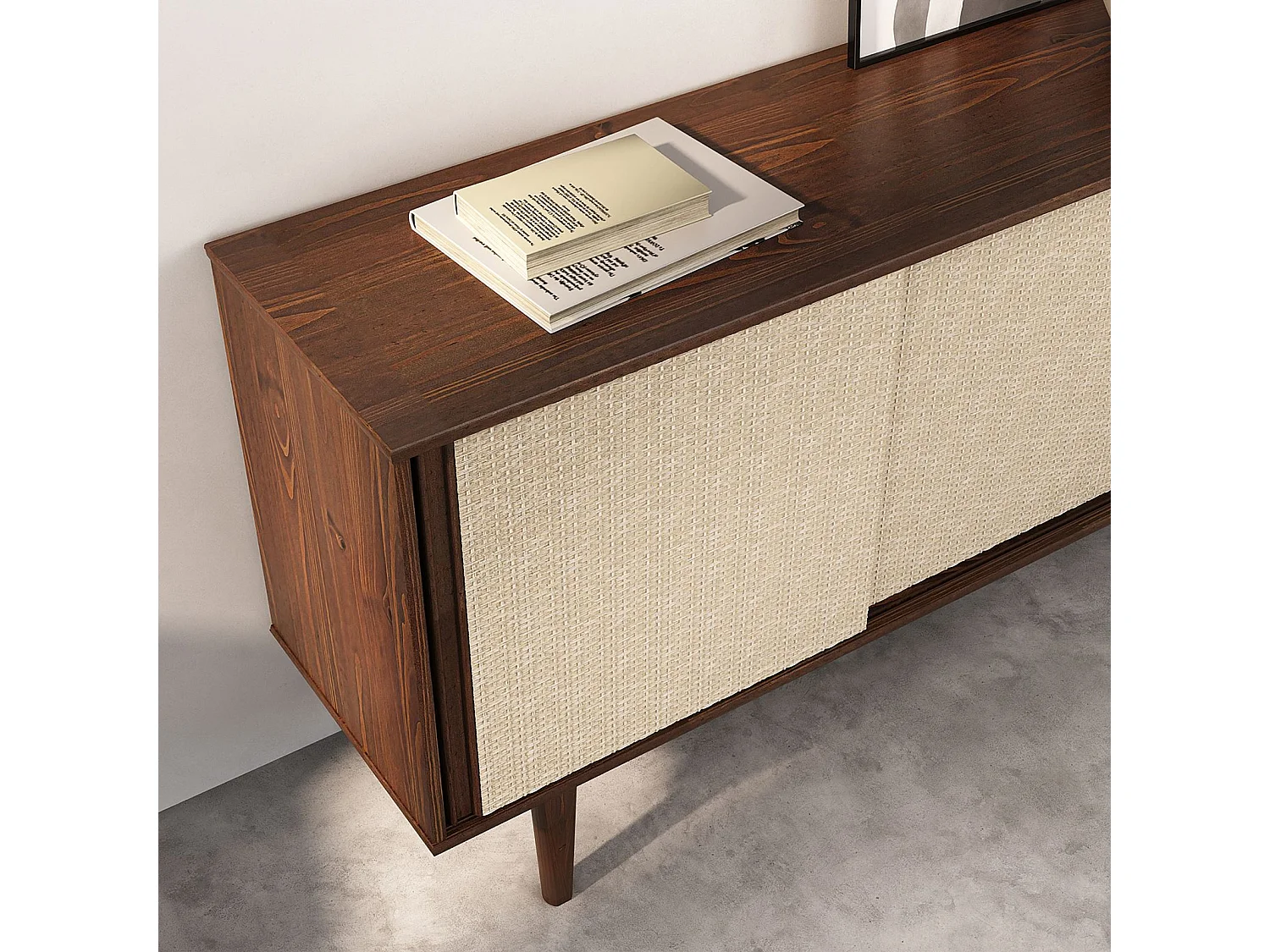 Buffet en bois SIMONA L 175 cm coloris noyer avec 4 Tiroirs 2 Portes Coulissantes, pour Salon ou Salle à manger