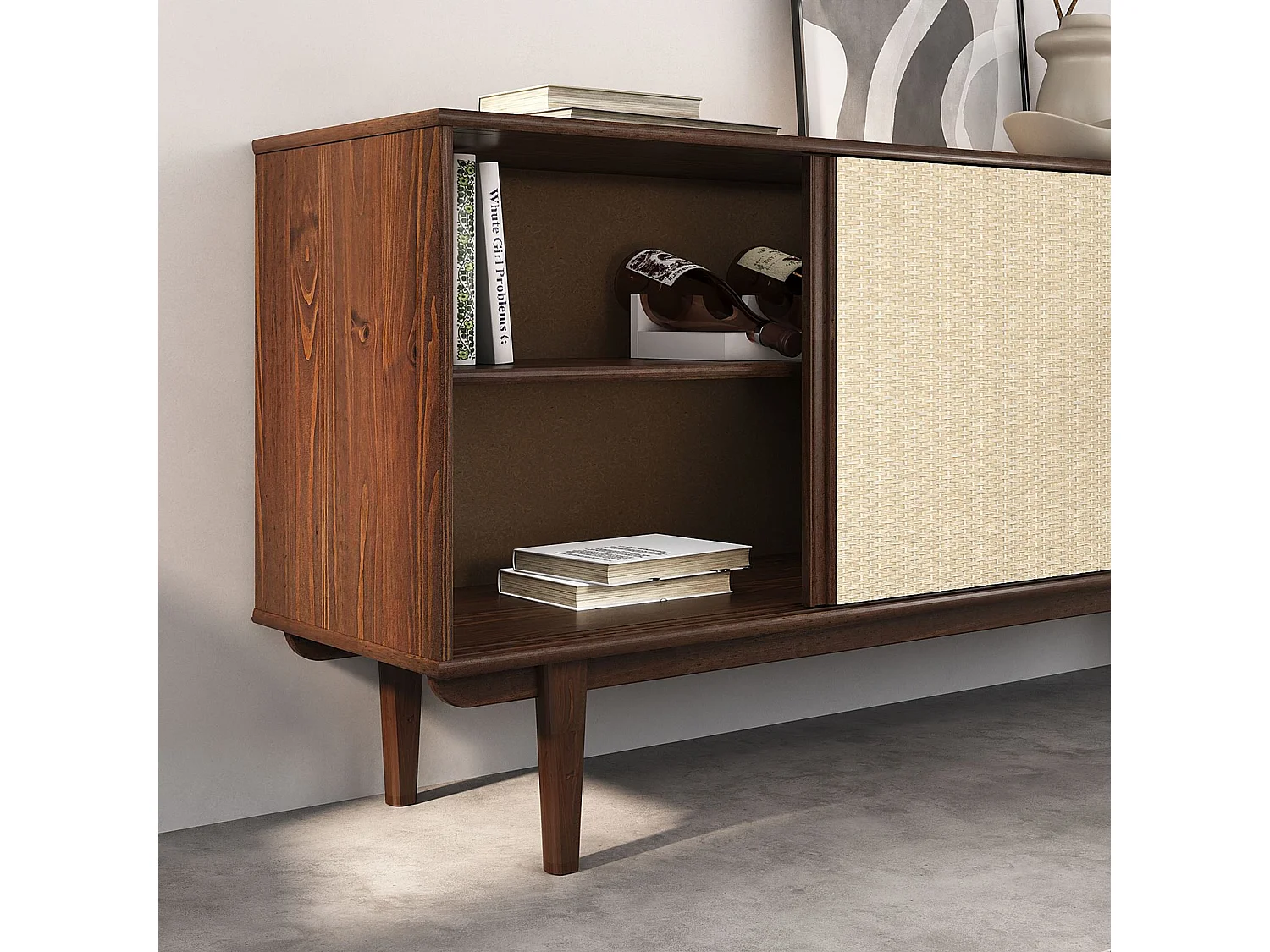 Buffet en bois SIMONA L 175 cm coloris noyer avec 4 Tiroirs 2 Portes Coulissantes, pour Salon ou Salle à manger