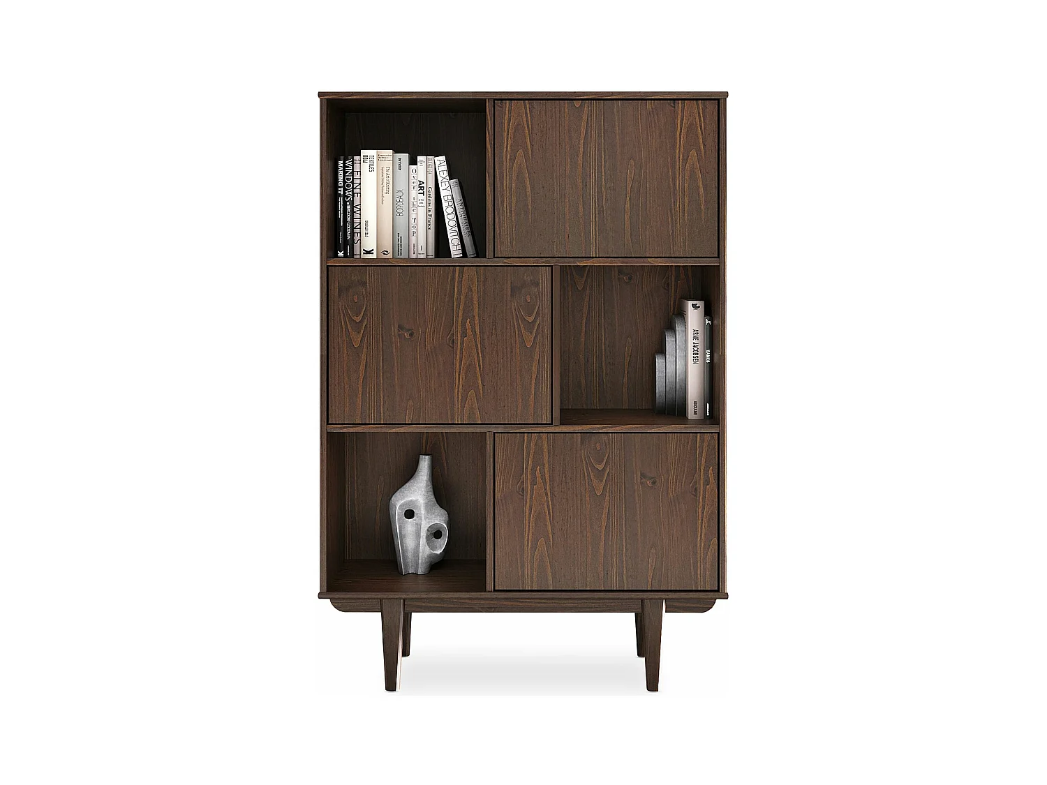 Buffet haut SIMONA 95x139 cm en bois massif coloris noyer avec 3 Portes et 3 Étagères, Vaisselier en hauteur