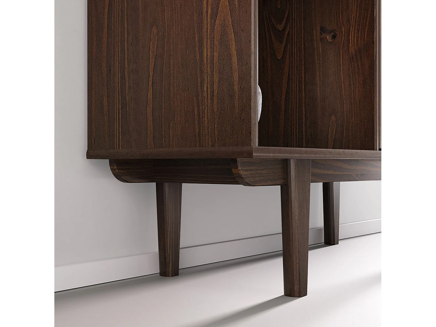 Buffet haut SIMONA 95x139 cm en bois massif coloris noyer avec 3 Portes et 3 Étagères, Vaisselier en hauteur