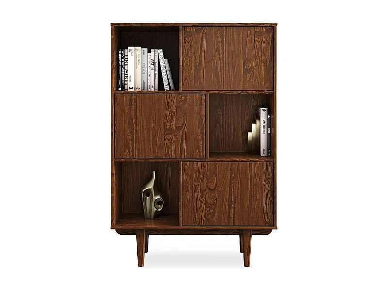 Buffet haut SIMONA 95x139 cm en bois massif coloris châtaignier avec 3 Portes et 3 Étagères, Vaisselier en hauteur