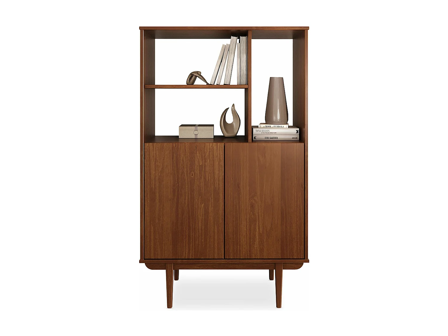 Buffet haut SIMONA 80x133 cm en Bois massif coloris châtaignier avec 2 Portes et Étagères, Vaisselier en hauteur