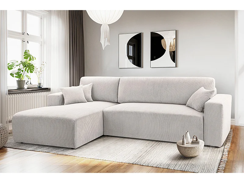 AX LIVING Canapé d’angle blanc Catea avec fonction lit – 279 cm G