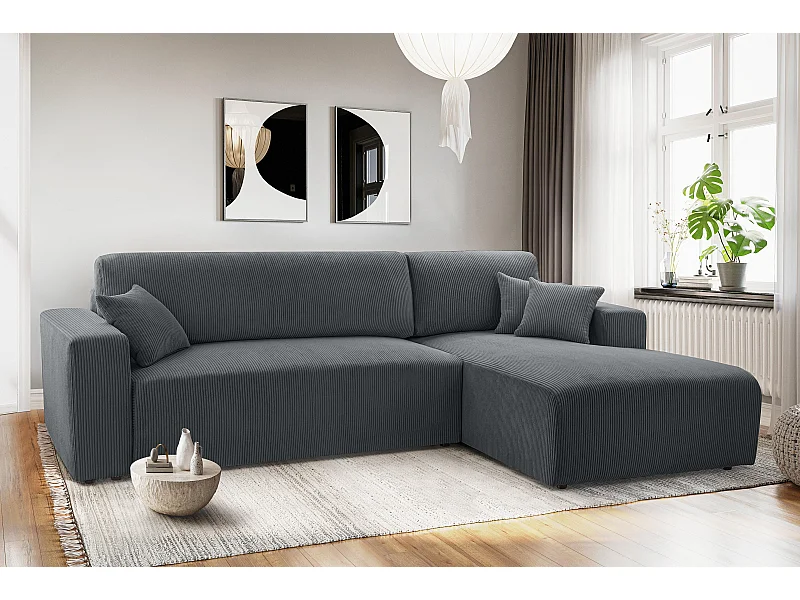 AX LIVING Canapé d’angle gris Catea avec fonction lit – 279 cm D