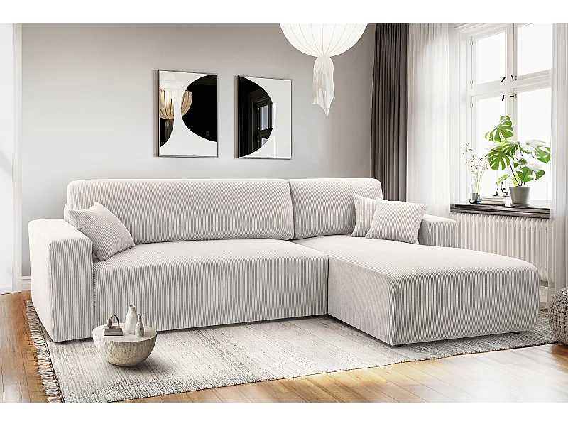 AX LIVING Canapé d’angle beige clair  Catea avec fonction lit – 279 cm D