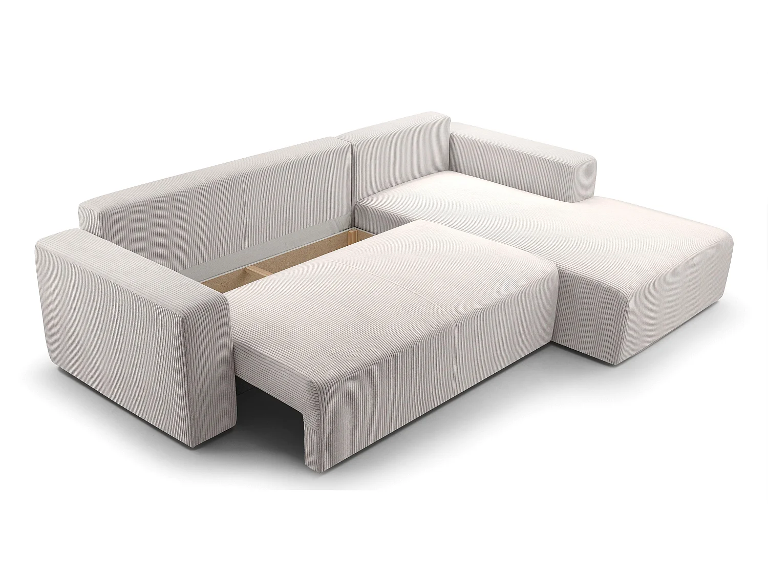 AX LIVING Catea witte hoekbank met slaapfunctie 279cm opbergruimte R