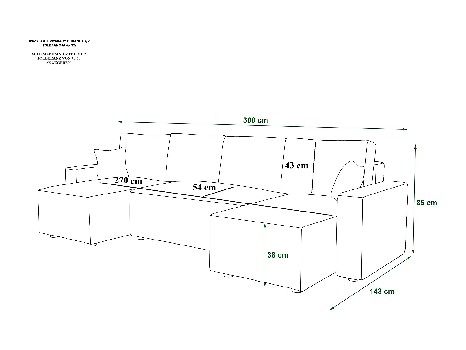BEDANTE Canapé d'angle avec fonction de couchage AMBRO U Poso 34