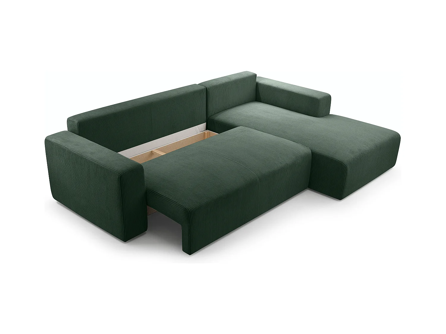 AX LIVING Catea donkergroene hoekbank met slaapfunctie 279 cm R