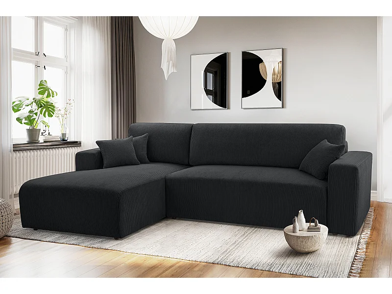 AX LIVING Canapé d’angle gris foncé Catea avec fonction lit – 279 cm G