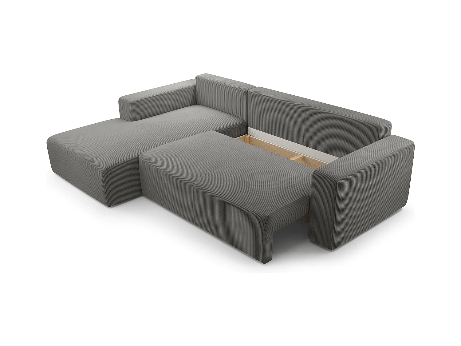 AX LIVING Catea Eckschlafsofa mit Bettkasten – Graue Eckcouch 279 cm L