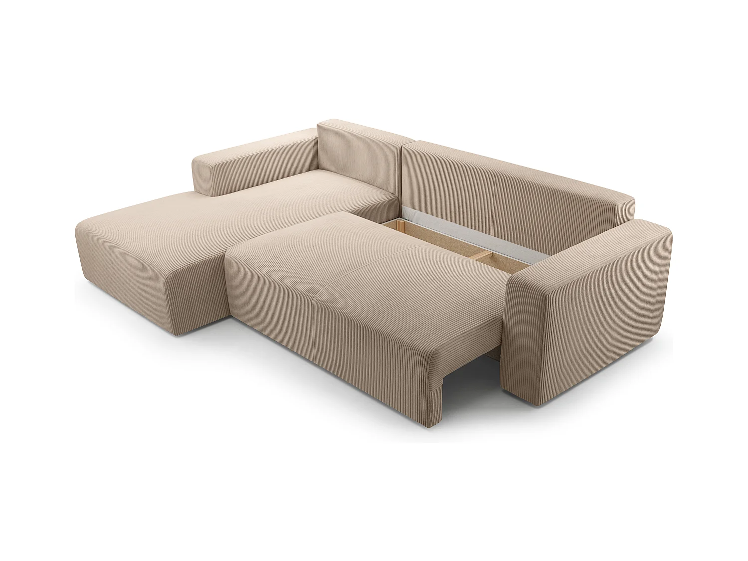 AX LIVING Catea beige hoekbank met slaapfunctie 279 cm opbergruimte L