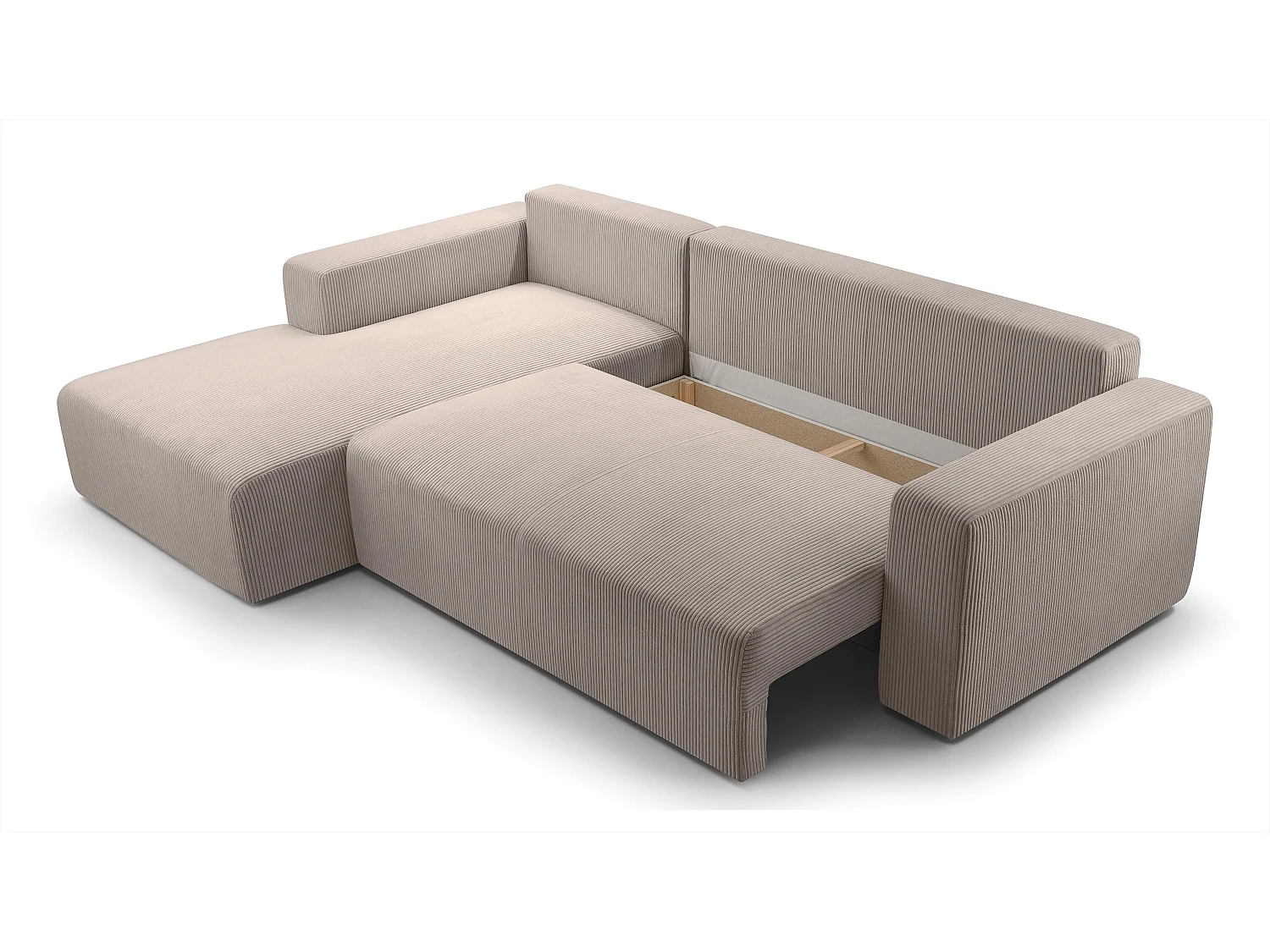 AX LIVING Catea beige hoekbank met slaapfunctie 279 cm opbergruimte L