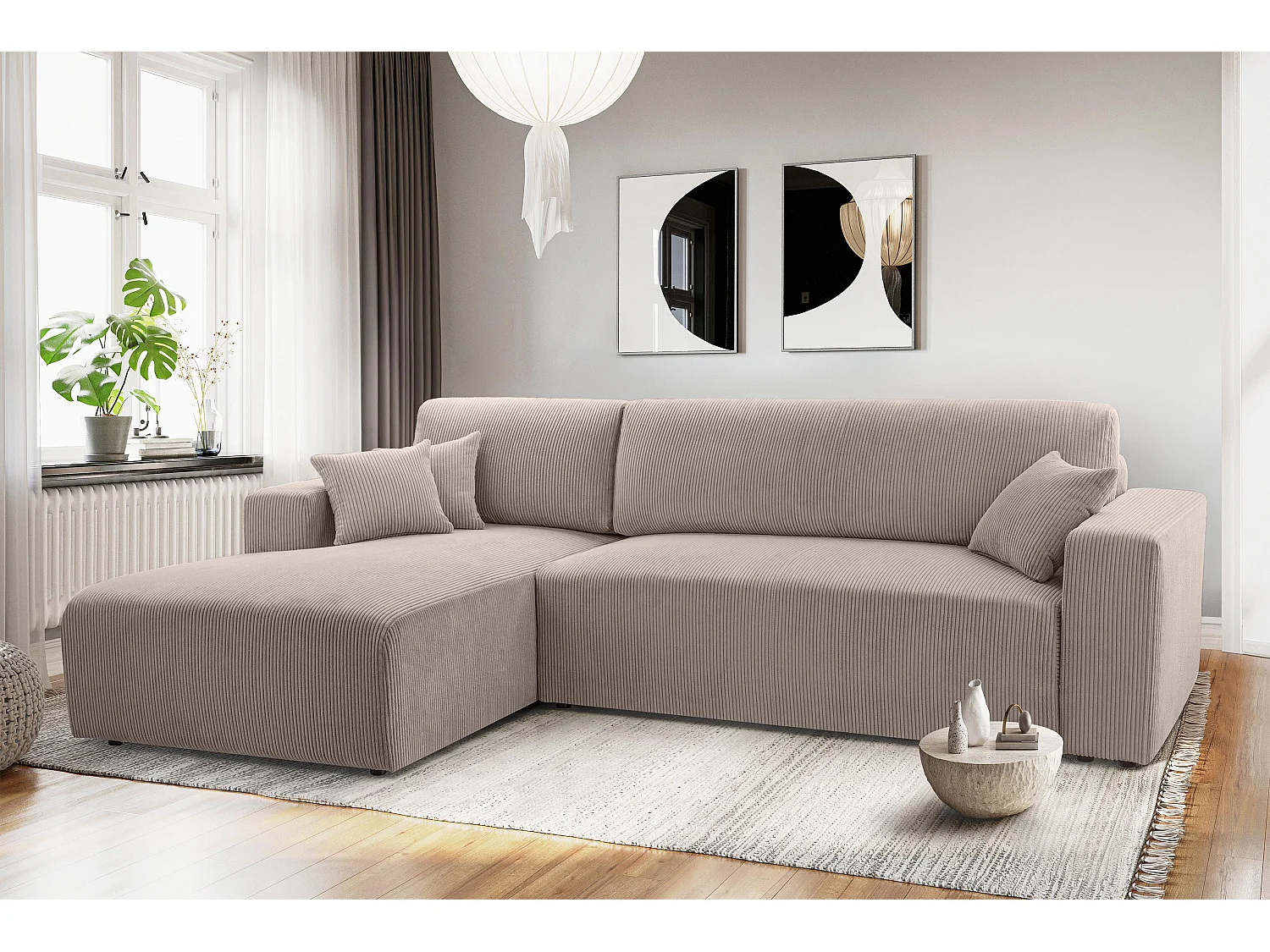AX LIVING Canapé panoramique en U blanc Catea avec fonction lit 364 cm