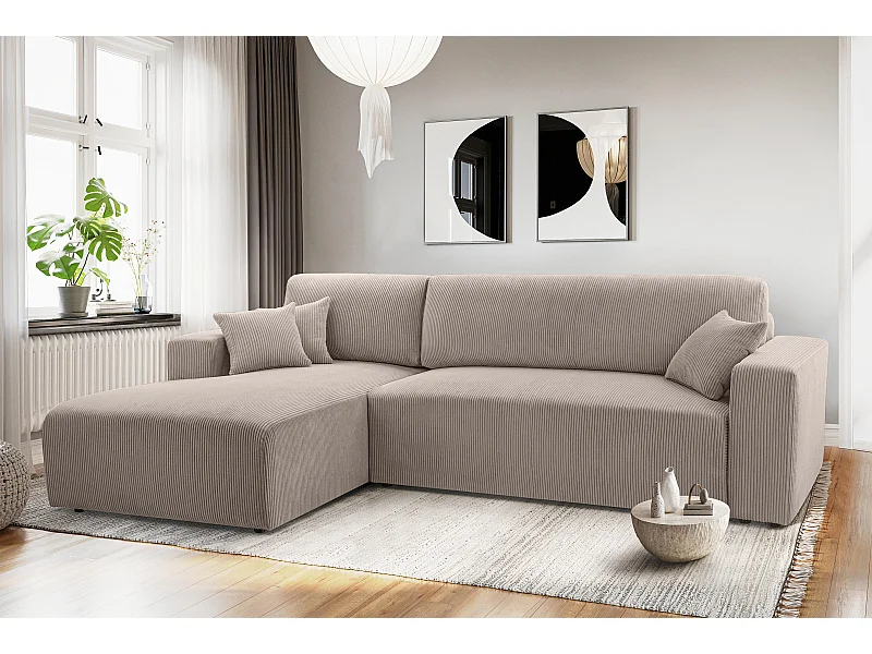 AX LIVING Canapé panoramique en U blanc Catea avec fonction lit 364 cm