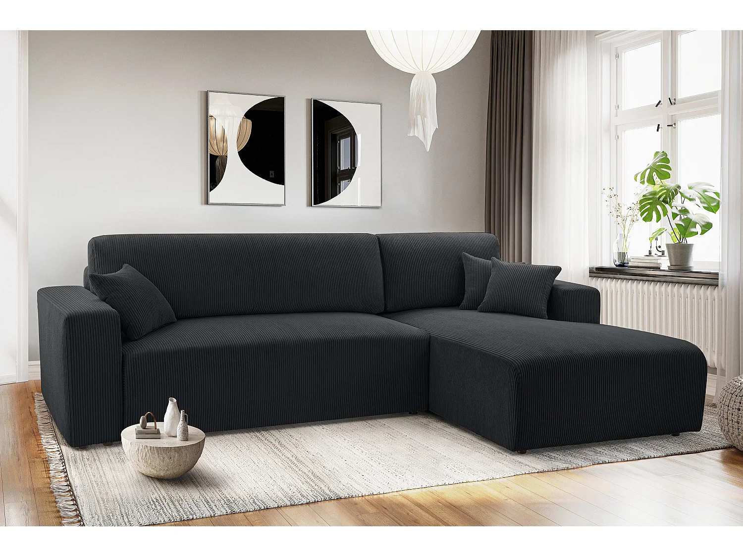 AX LIVING Canapé d’angle gris foncé Catea avec fonction lit – 279 cm D