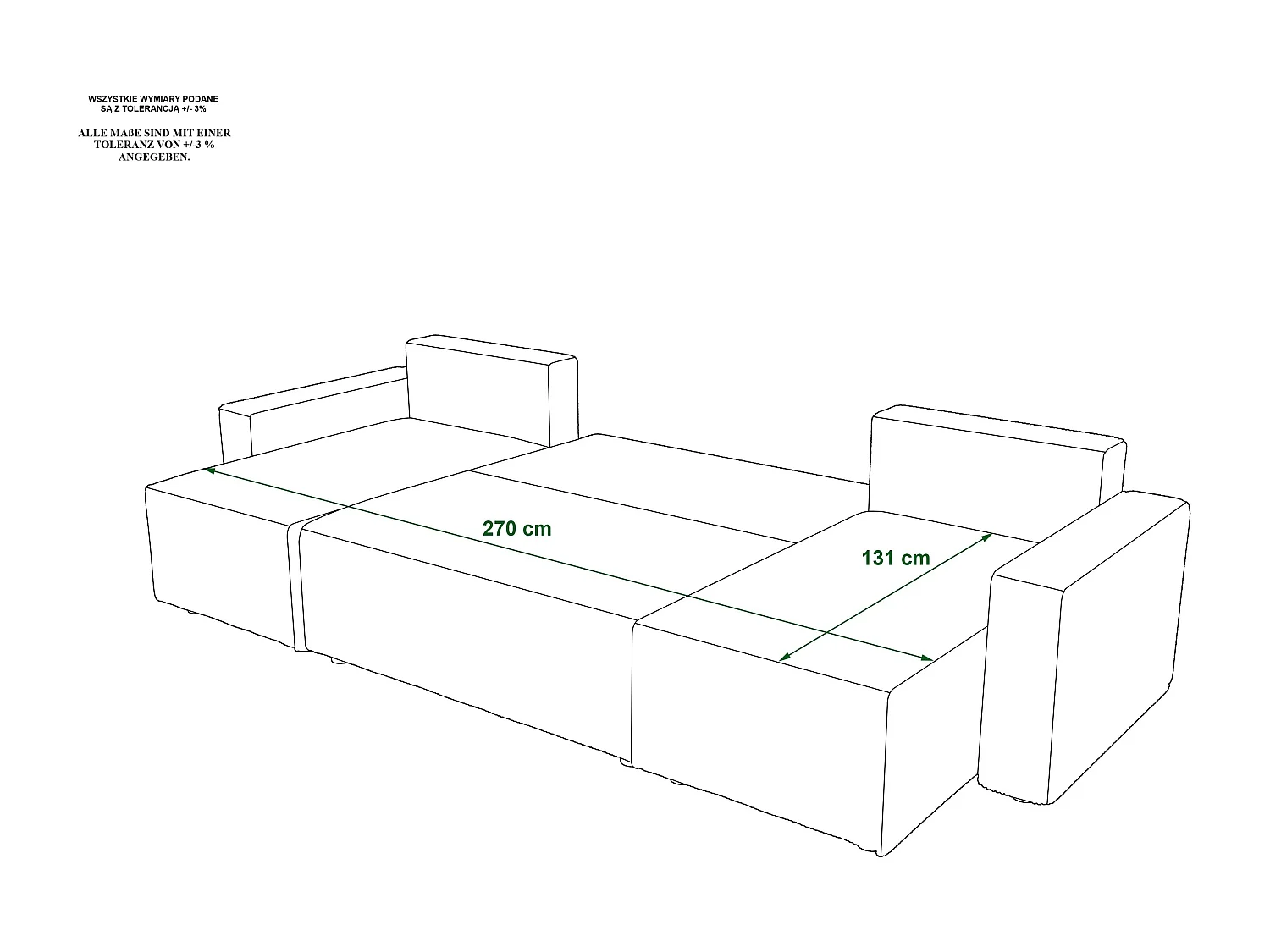 BEDANTE Canapé d'angle avec fonction de couchage AMBRO U Poso 60