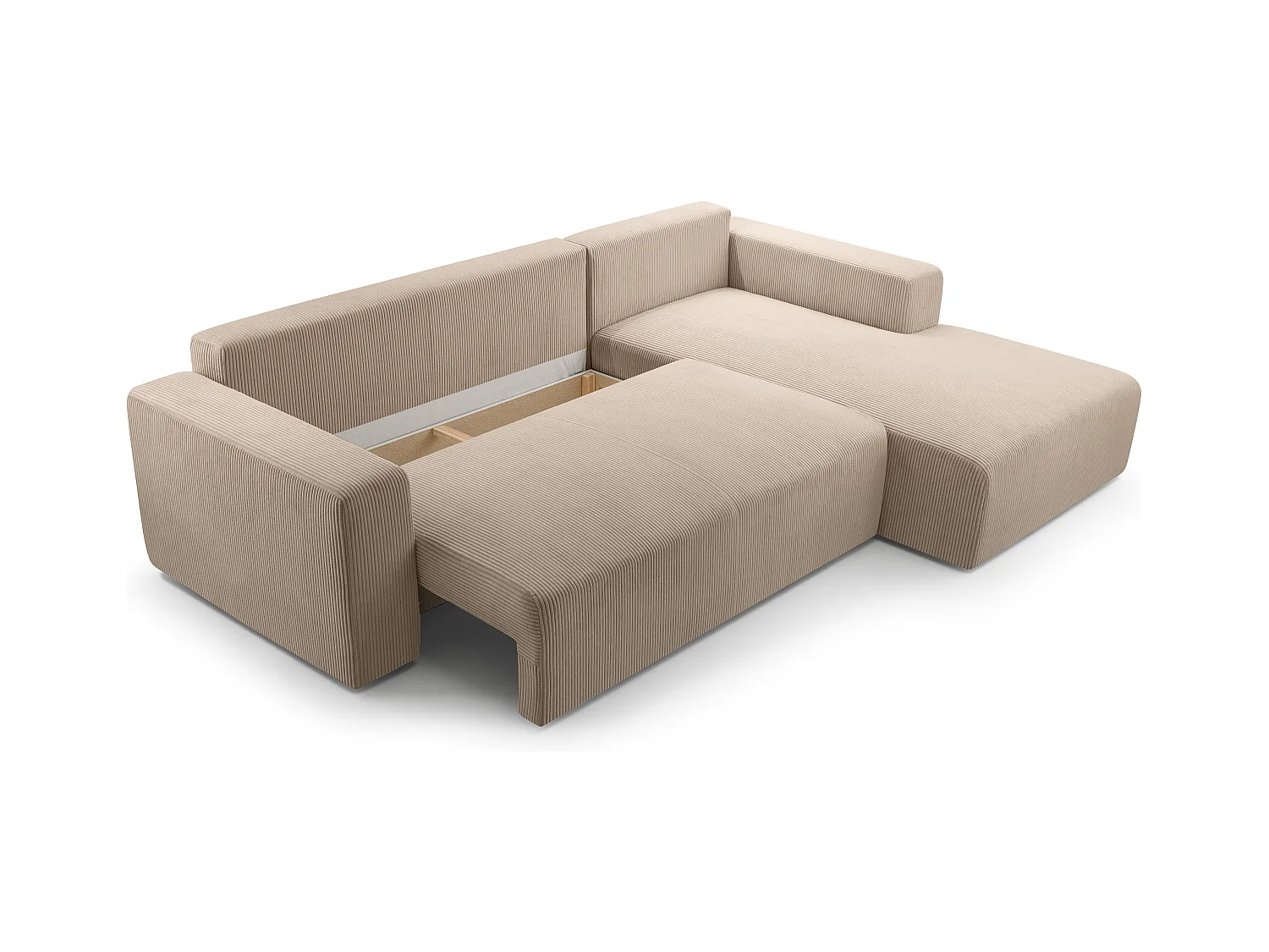 AX LIVING Catea beige hoekbank met slaapfunctie 279 cm opbergruimte R