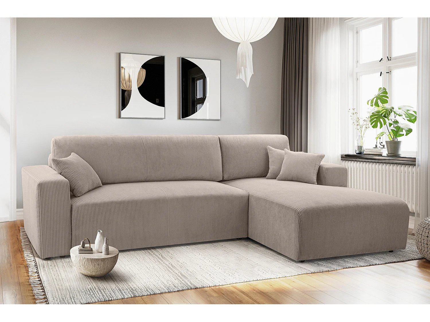 AX LIVING Canapé panoramique en U blanc Catea avec fonction lit 364 cm