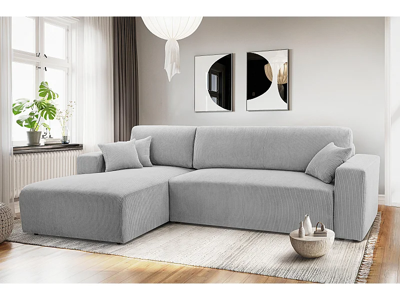 AX LIVING Canapé d’angle gris clair Catea avec fonction lit – 279 cm G