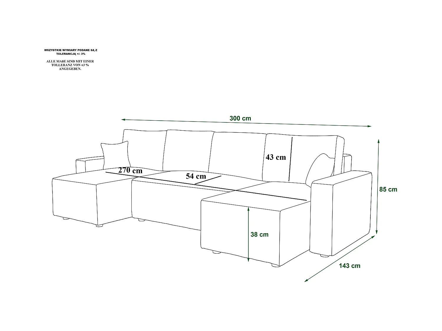 BEDANTE Ecksofa U AMBRO Poso 100 mit Schlaffunktion U-Form, Sofa mit Stauraum, Bettkasten, Wohnzimmersofa, Couch, Sofa, Bettsofa