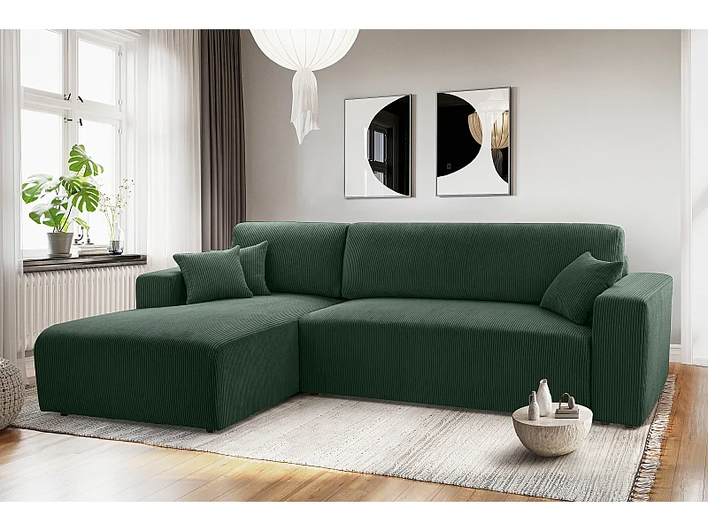 AX LIVING Canapé d’angle vert foncé Catea avec fonction lit – 279 cm G