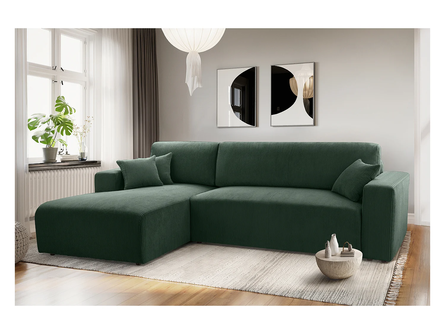 AX LIVING Catea Eckschlafsofa mit Bettkasten Dunkelgrünes 279 cm L