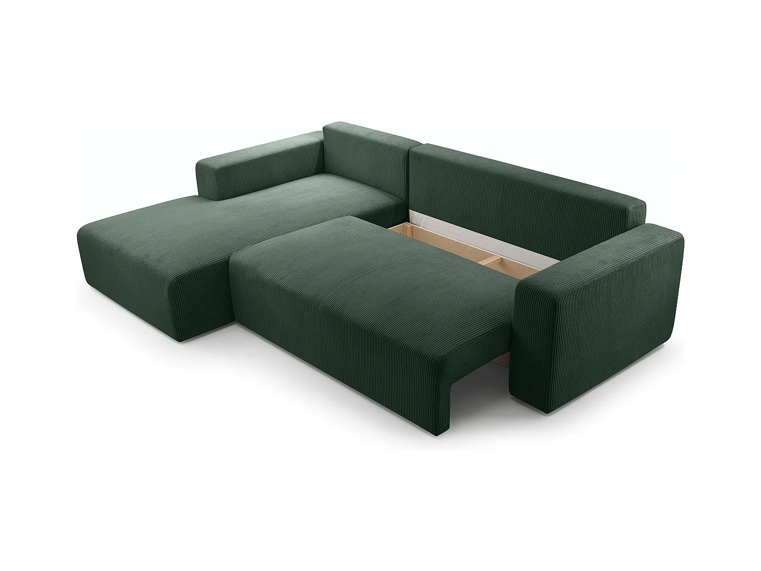 AX LIVING Catea Eckschlafsofa mit Bettkasten Dunkelgrünes 279 cm L