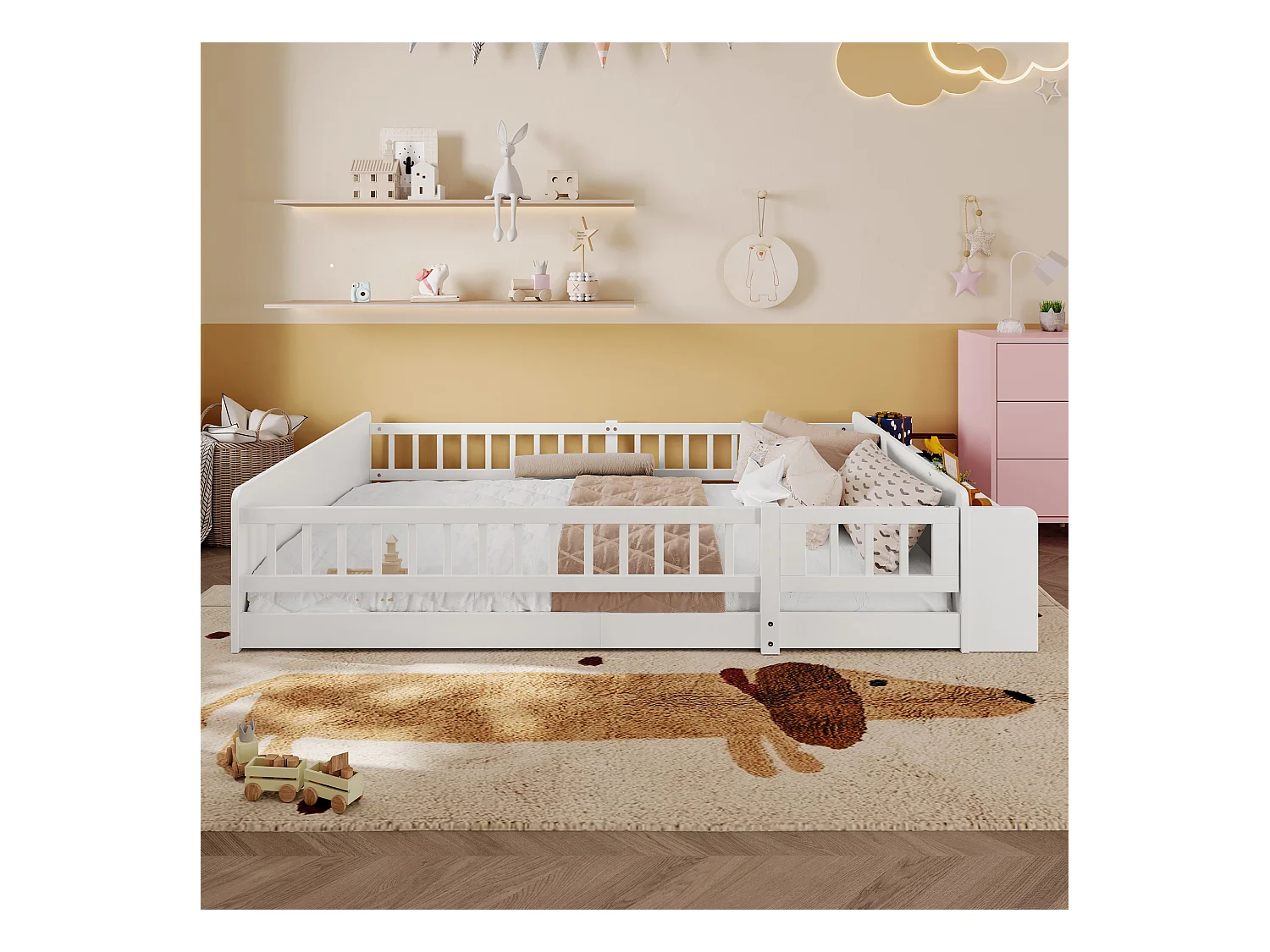 Lit enfant 140 x 200 cm - bois massif - avec rangement - avec 1 porte - blanc (matelas non inclus)