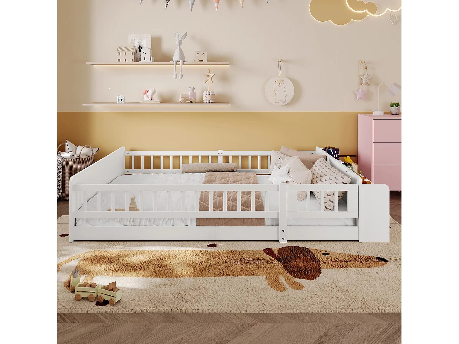 Lit enfant 140 x 200 cm - bois massif - avec rangement - avec 1 porte - blanc (matelas non inclus)