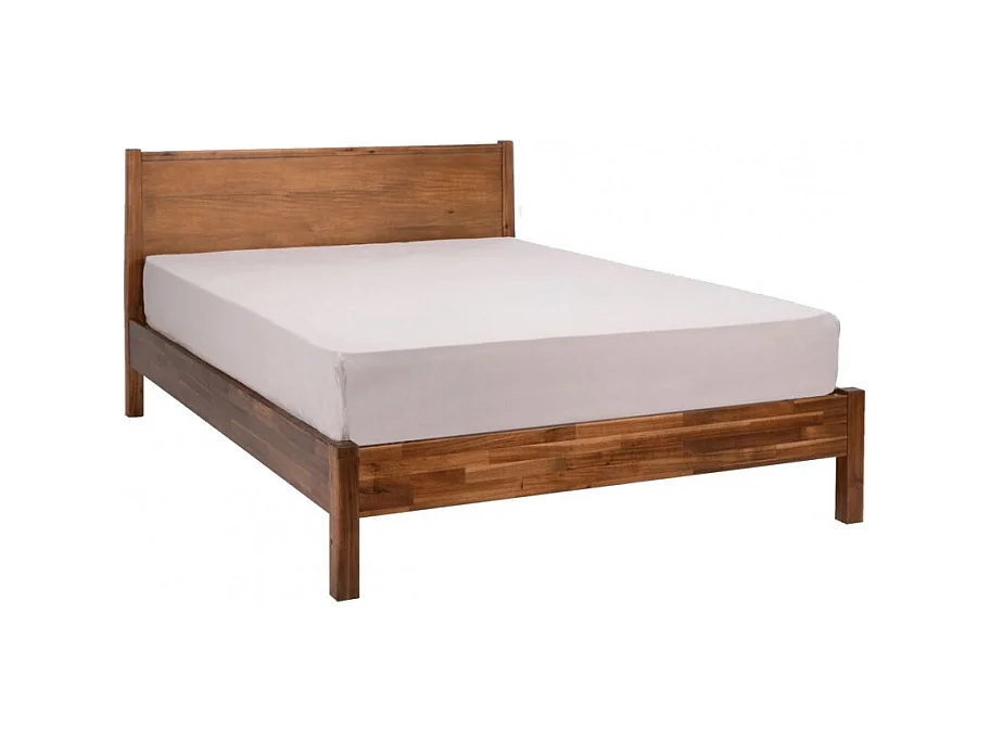 Lit double 160 x 200 cm en bois d'acacia avec tête de lit - MISO 8908