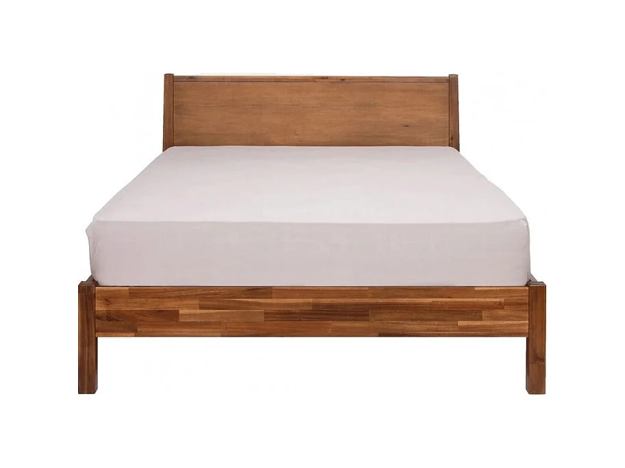 Lit double 160 x 200 cm en bois d'acacia avec tête de lit - MISO 8908