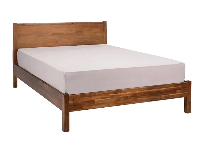 Lit double 160 x 200 cm en bois d'acacia avec tête de lit - MISO 8908