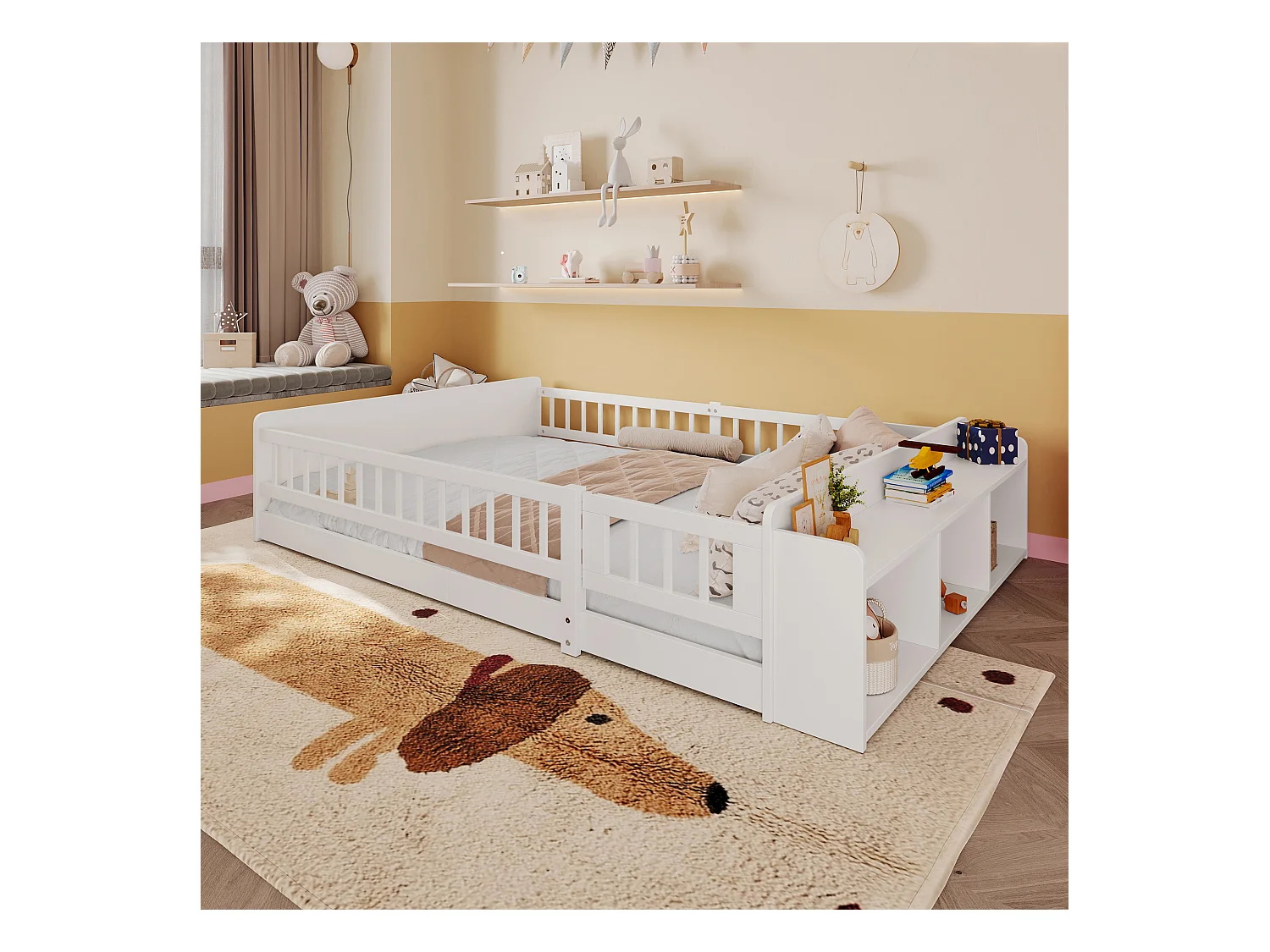 Cama infantil 140×190 cm - madera maciza - con almacenamiento - con 1 puerta - blanco (colchón no incluido)