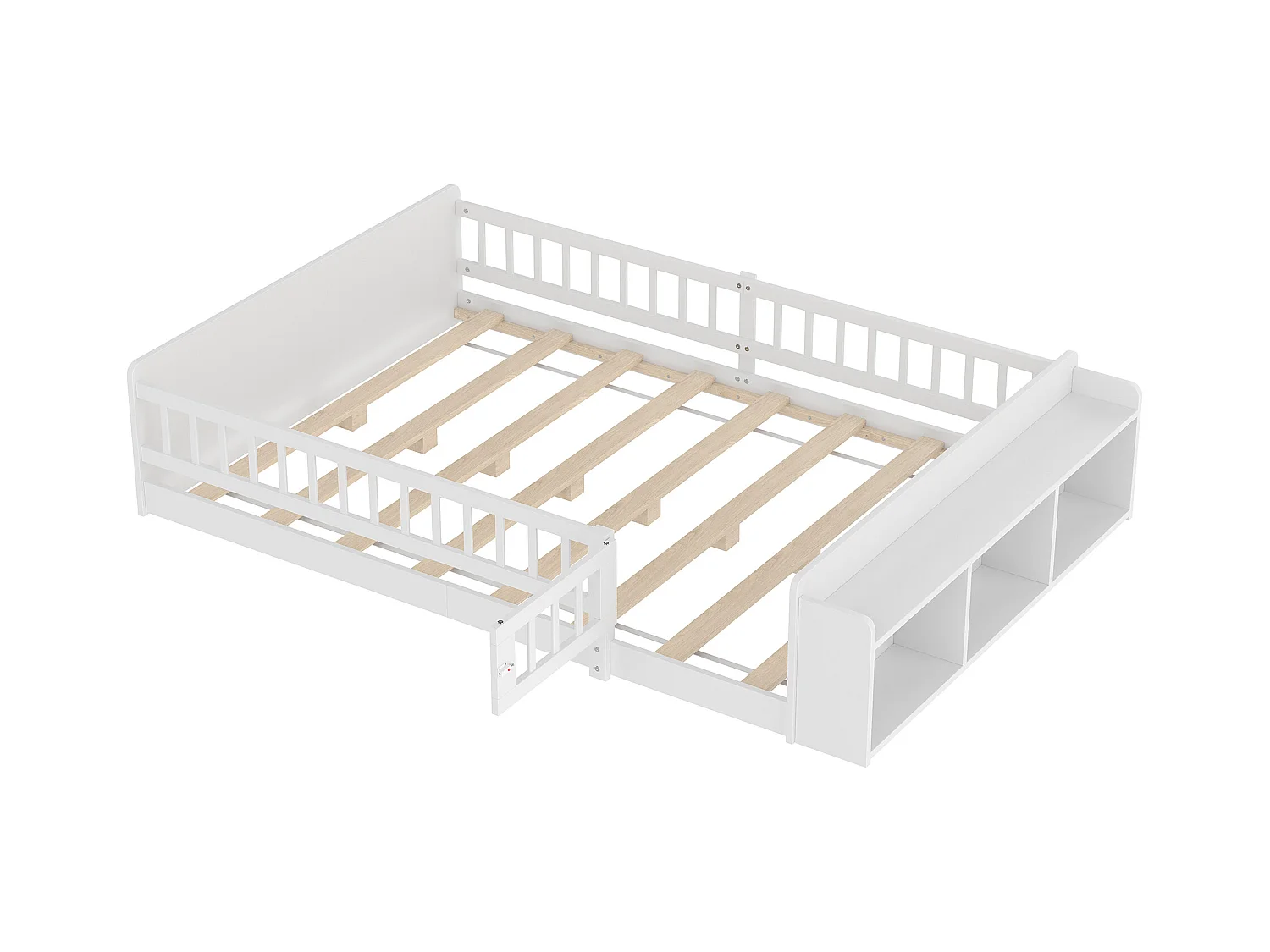 Cama infantil 140×190 cm - madera maciza - con almacenamiento - con 1 puerta - blanco (colchón no incluido)