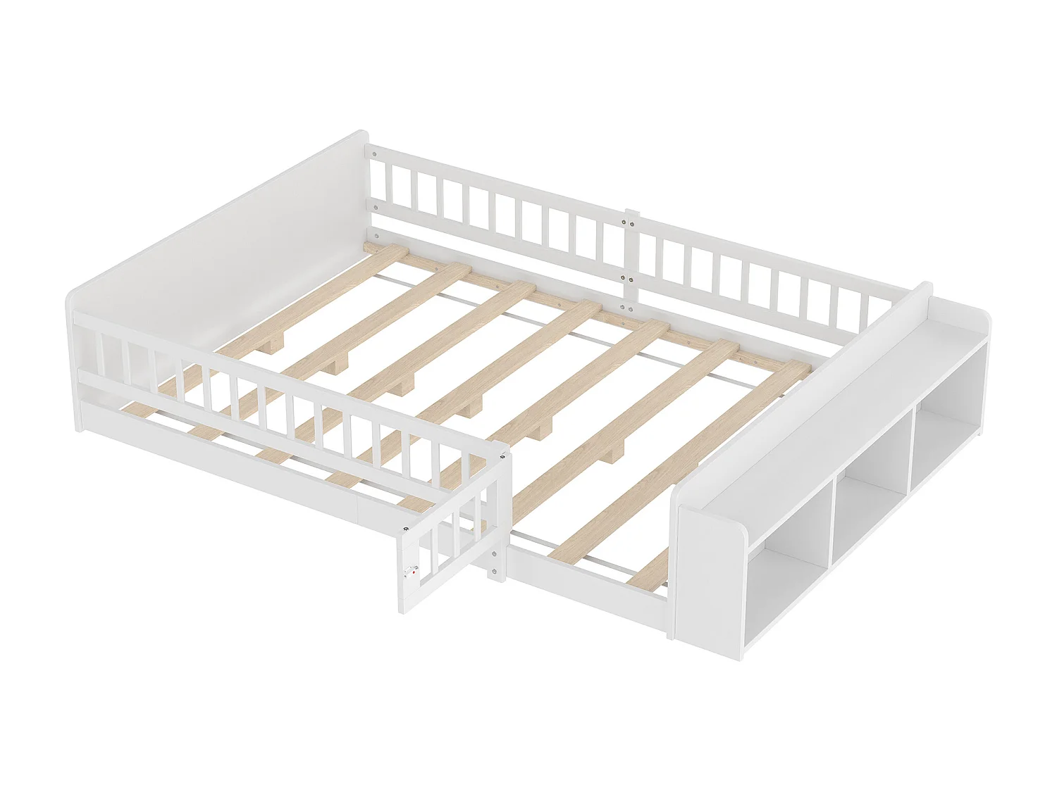 Letto bambino 140×190 cm - legno massello - con ripostiglio - con 1 anta - bianco (materasso non incluso)