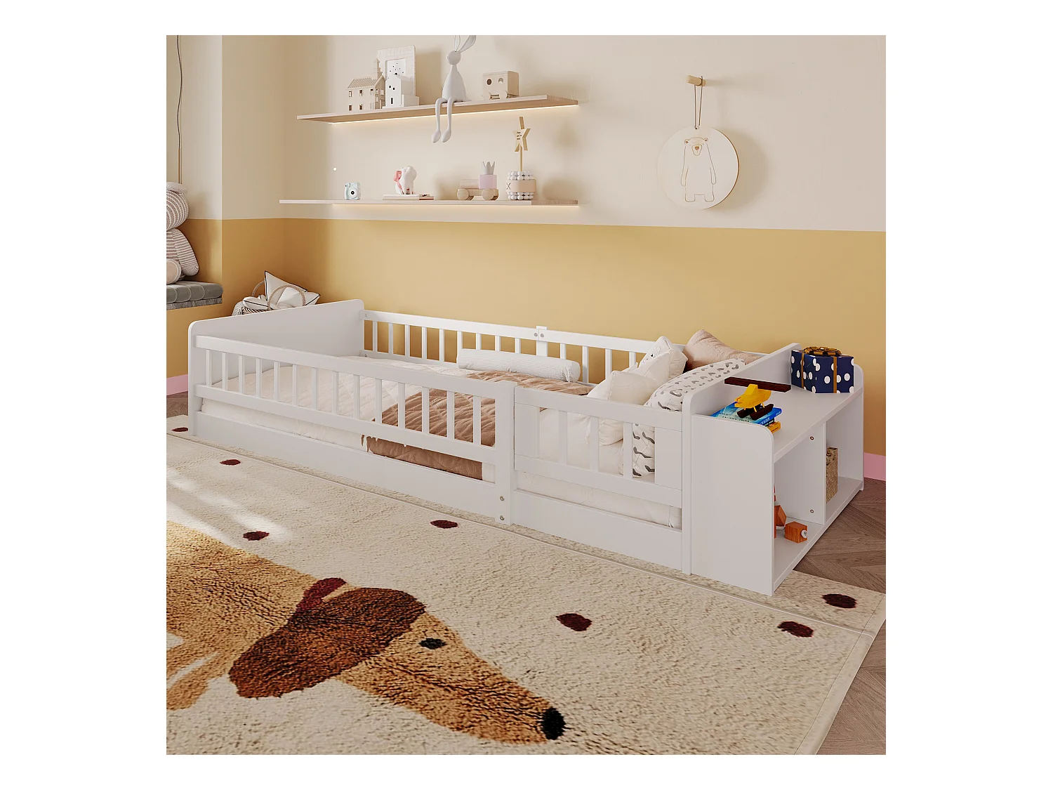 Lit enfant 90 x 200 cm - bois massif - avec rangement - avec 1 porte - blanc (matelas non inclus)