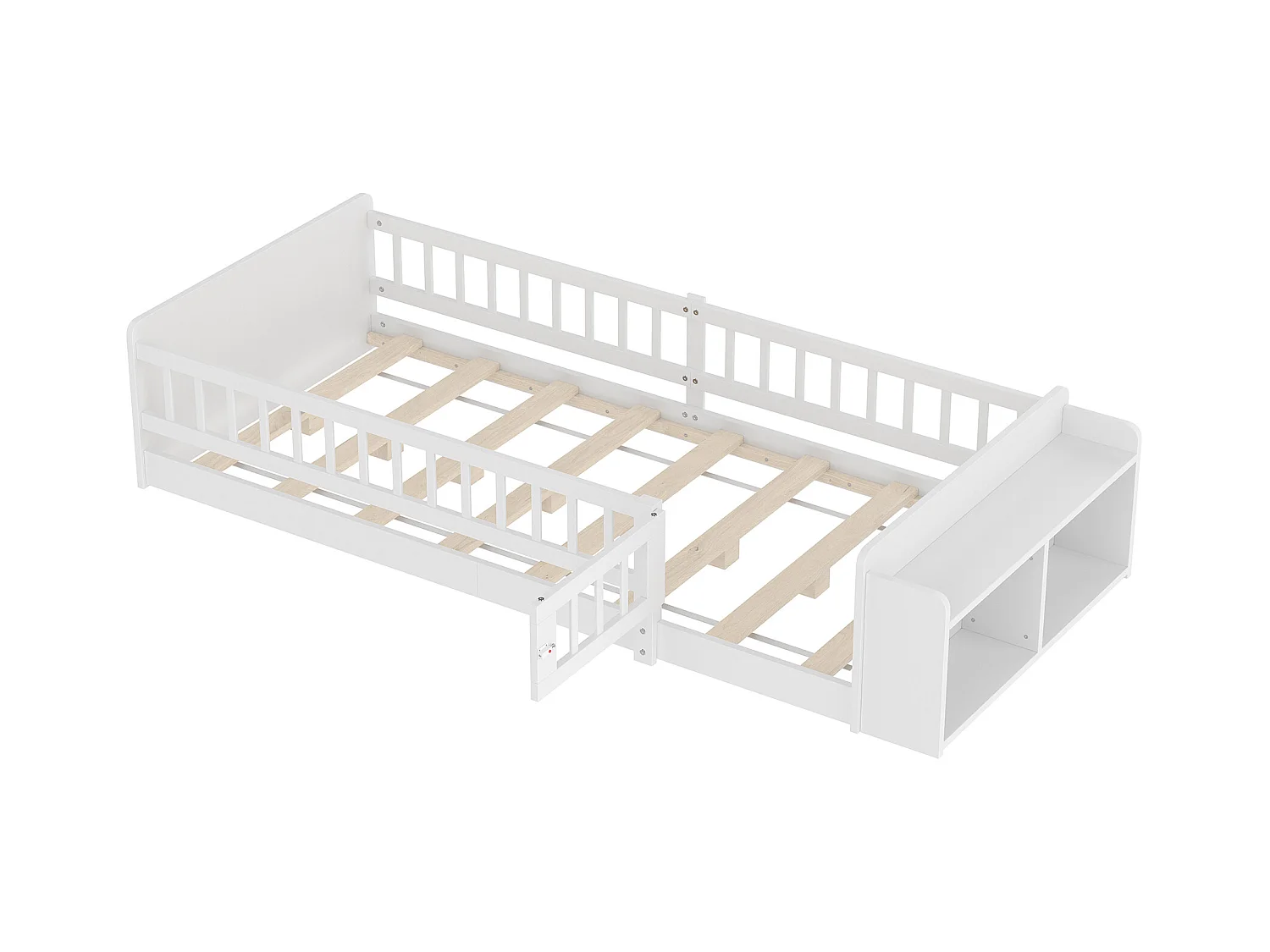 Lit enfant 90 x 200 cm - bois massif - avec rangement - avec 1 porte - blanc (matelas non inclus)