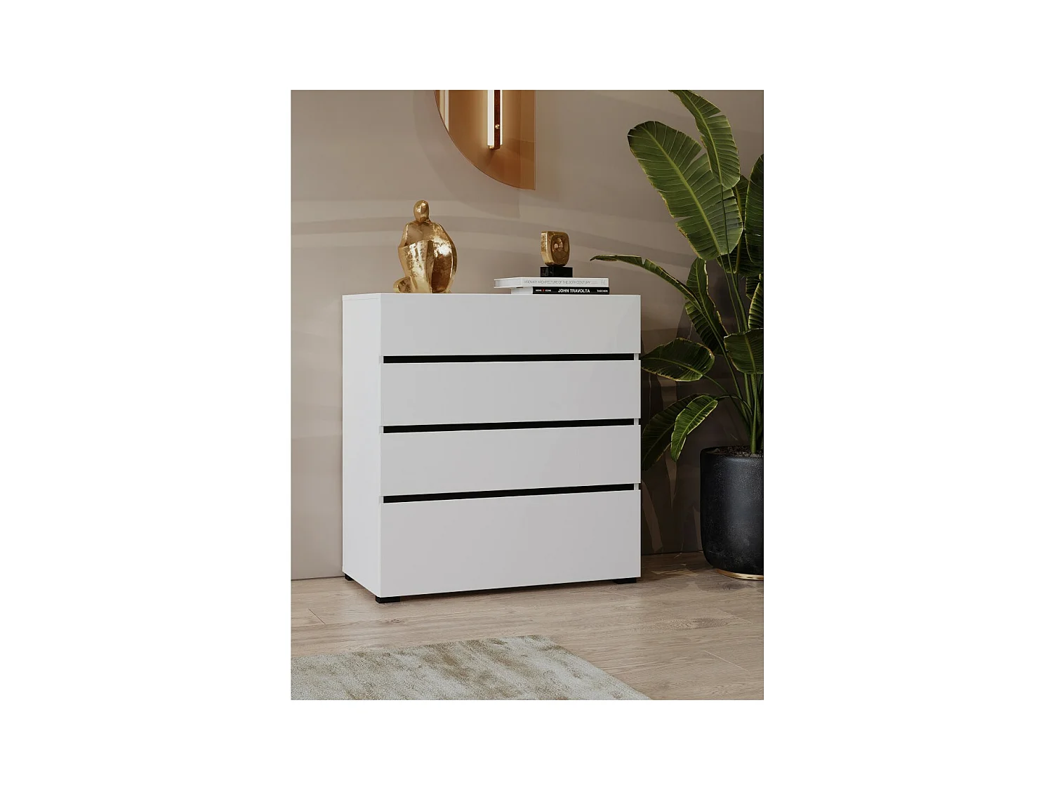 Commode HAVANA blanche et noire – 4 tiroirs – Style contemporain et rangement pratique