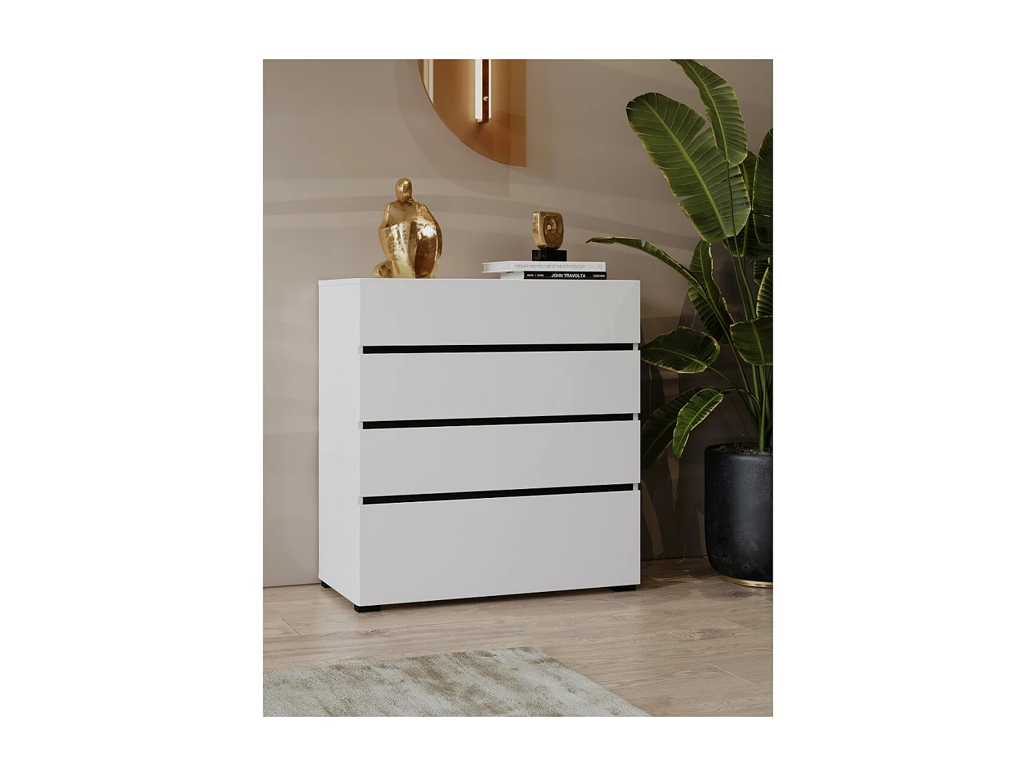 Cómoda HAVANA blanca y negra – 4 cajones – Estilo contemporáneo y almacenamiento práctico