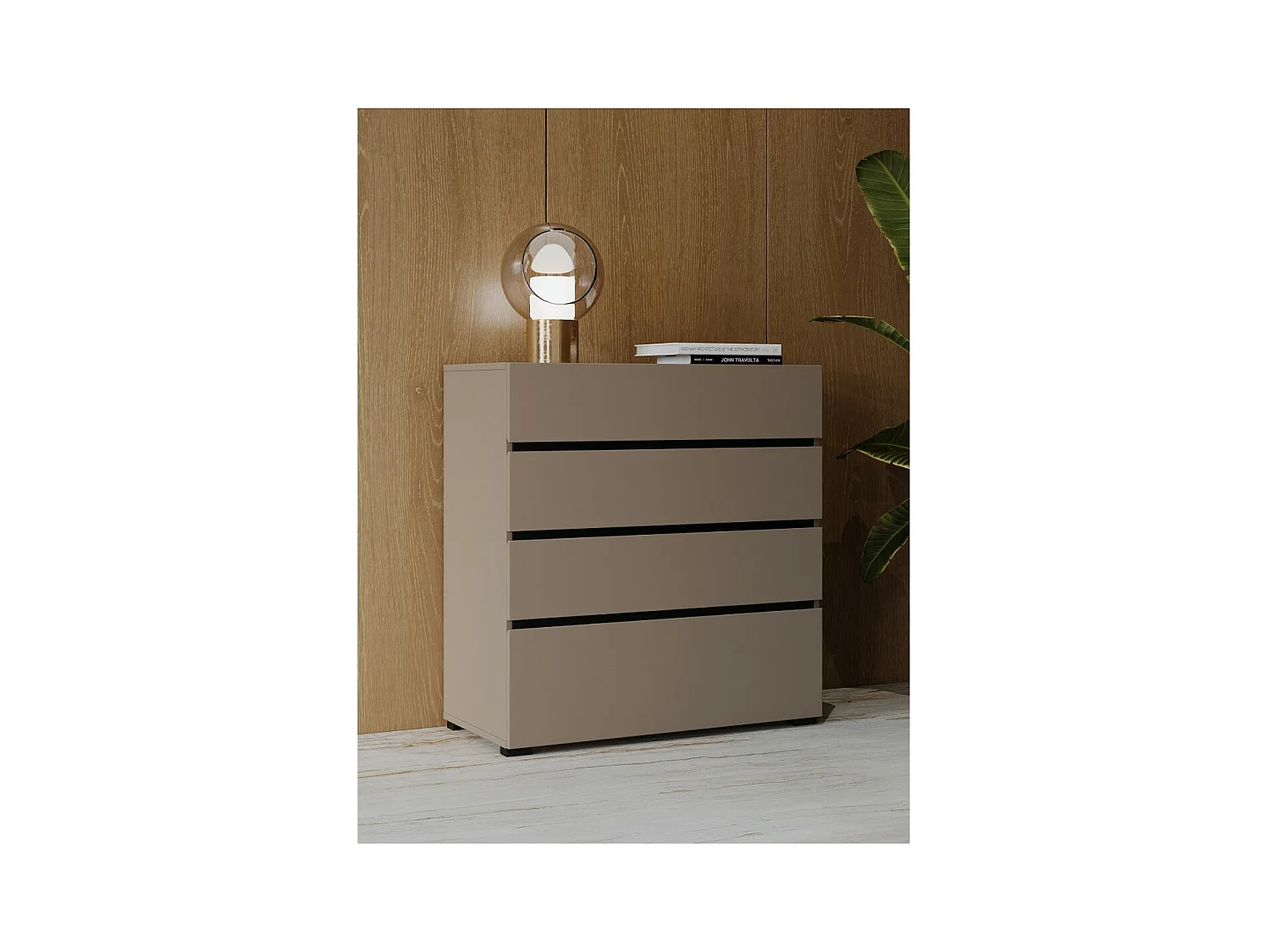 Commode HAVANA beige et noir – 4 tiroirs – Élégance moderne et rangement compact