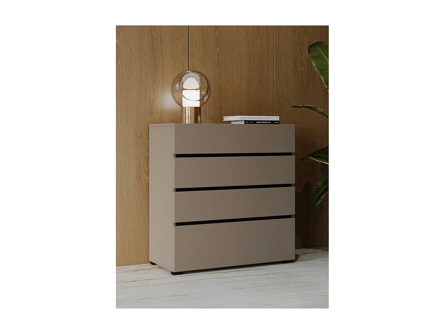 Comoda HAVANA bege e preta – 4 gavetas – Elegância moderna e armazenamento compacto