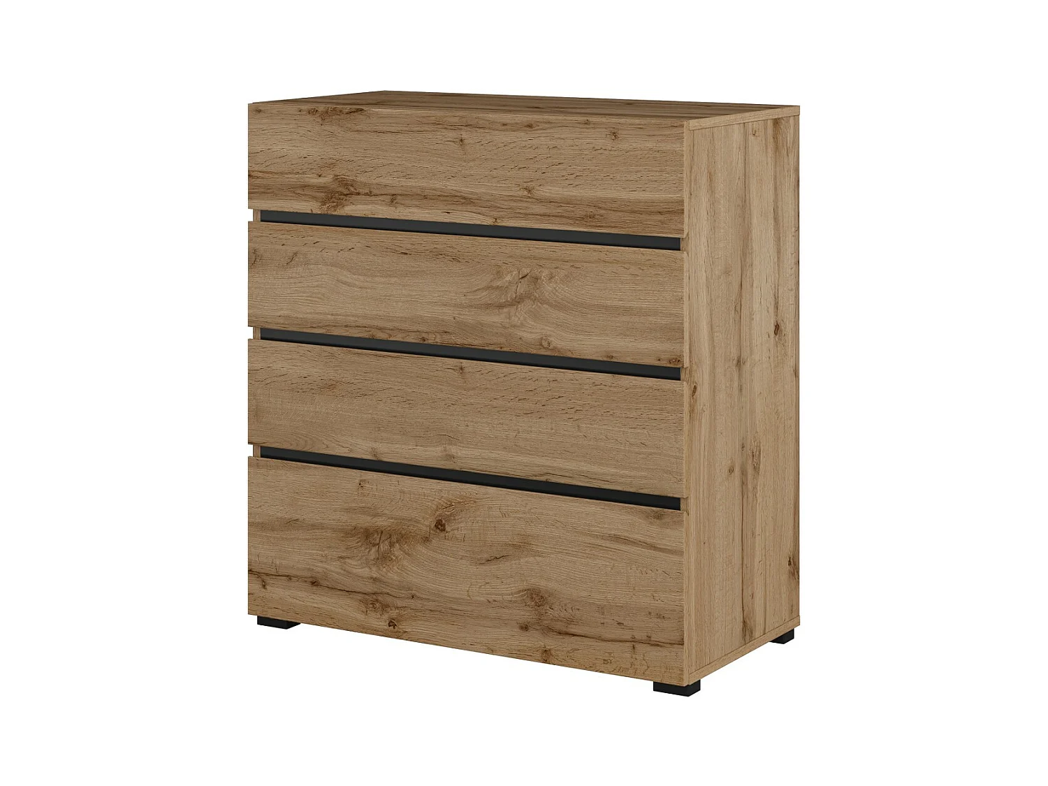Commode HAVANA chêne et noir – 4 tiroirs – Style naturel et rangement moderne