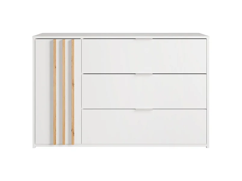 Comoda FLORENCE – Branca e Carvalho – 1 porta + 3 gavetas – Fechamento Suave – Design Contemporâneo