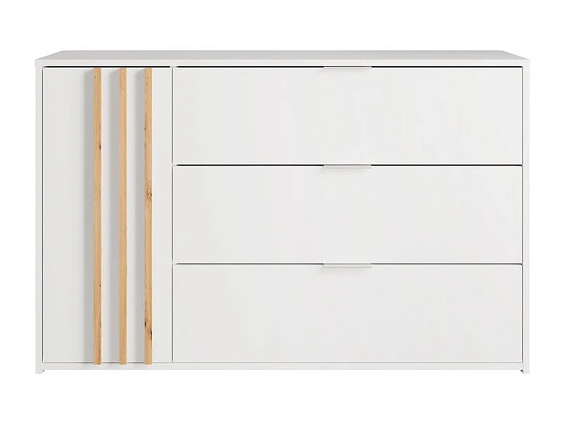 Comoda FLORENCE – Branca e Carvalho – 1 porta + 3 gavetas – Fechamento Suave – Design Contemporâneo