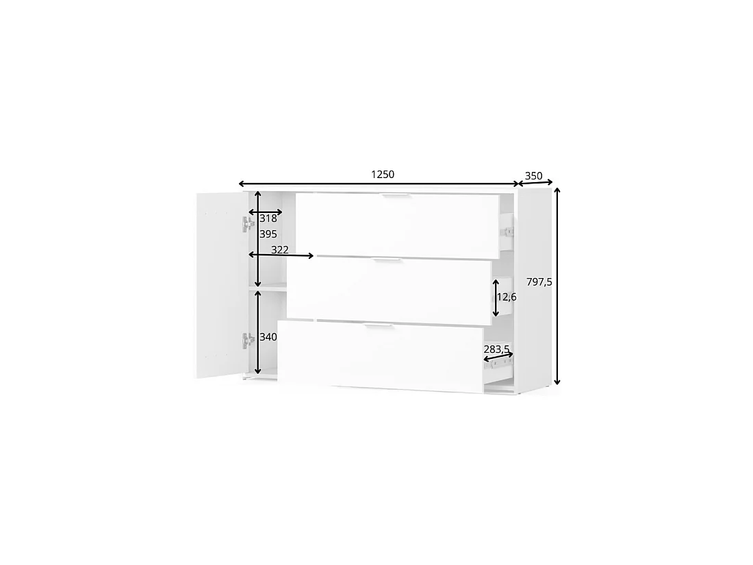 Commode FLORENCE – Blanc et chêne – 1 porte + 3 tiroirs – Soft Close – Design contemporain